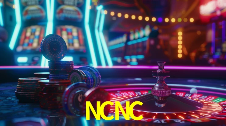 Una escena digital vívida inspirada en casino con NCNC mostrado prominentemente, luces brillantes, fichas, cartas y acentos dorados.